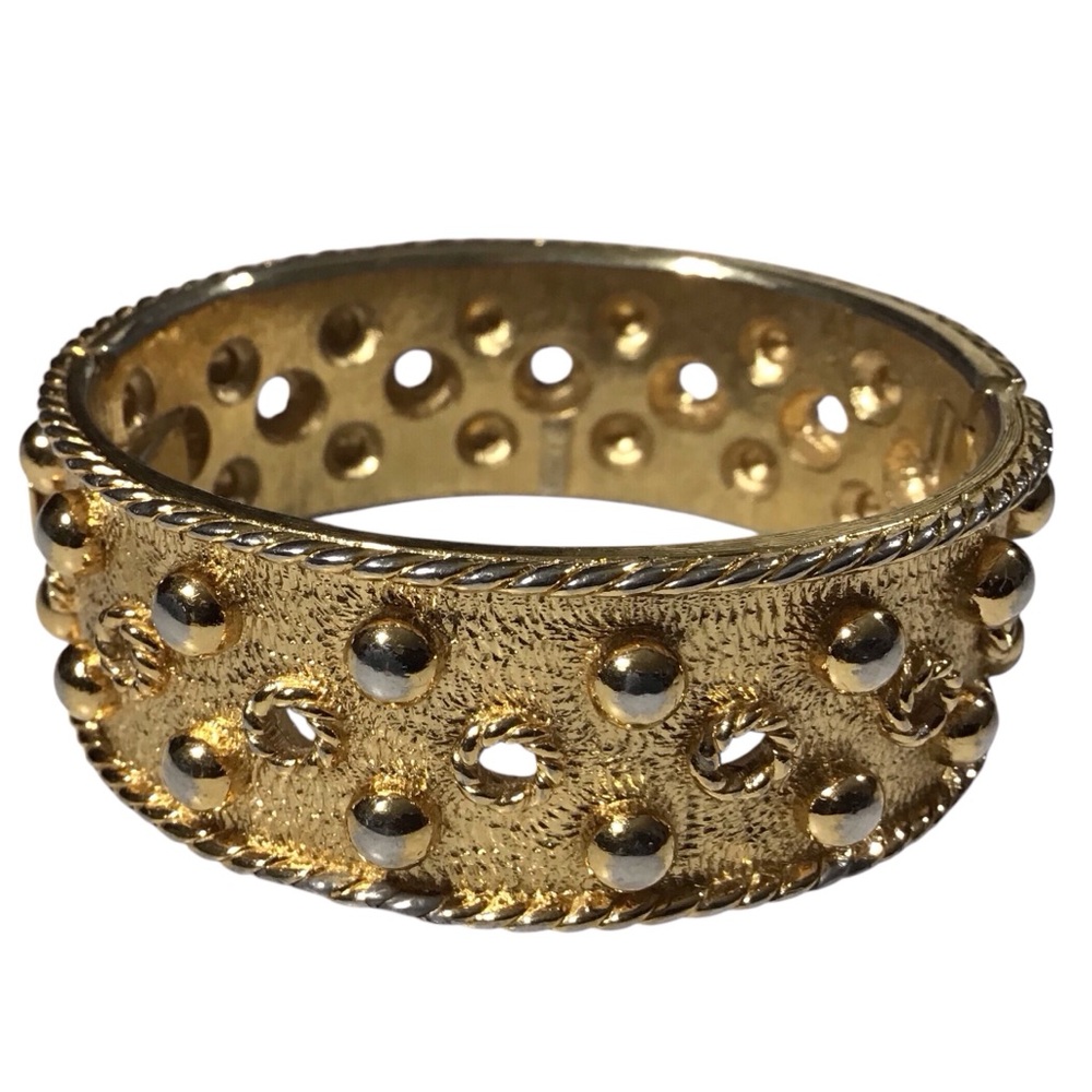 Monet Cuff Pierced Bracelet Gold Tone Jewelry Raised Dots Signed Metal